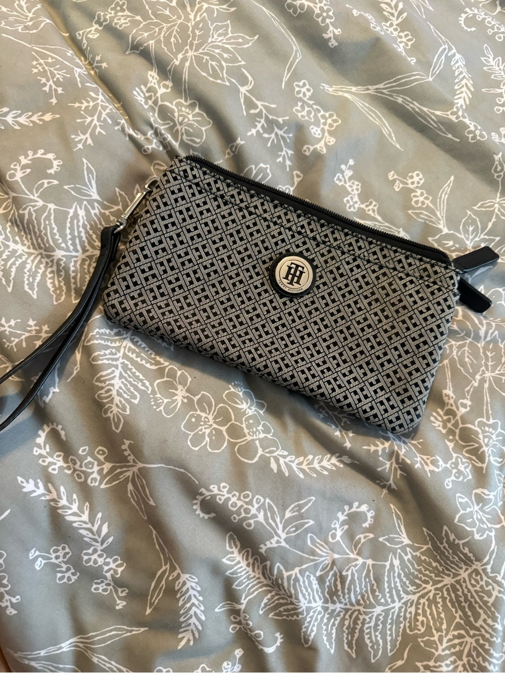 Tommy Hilfiger Black and Gray Monogram Wristlet Clutch